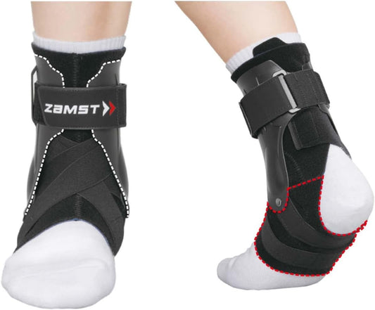 A2-DX Sports Ankle Brace with Protective Guards for High Ankle Sprains and Chronic Ankle Instability-For Basketball, Volleyball, Lacrosse, Football-Black, Size, Right and Left Specific